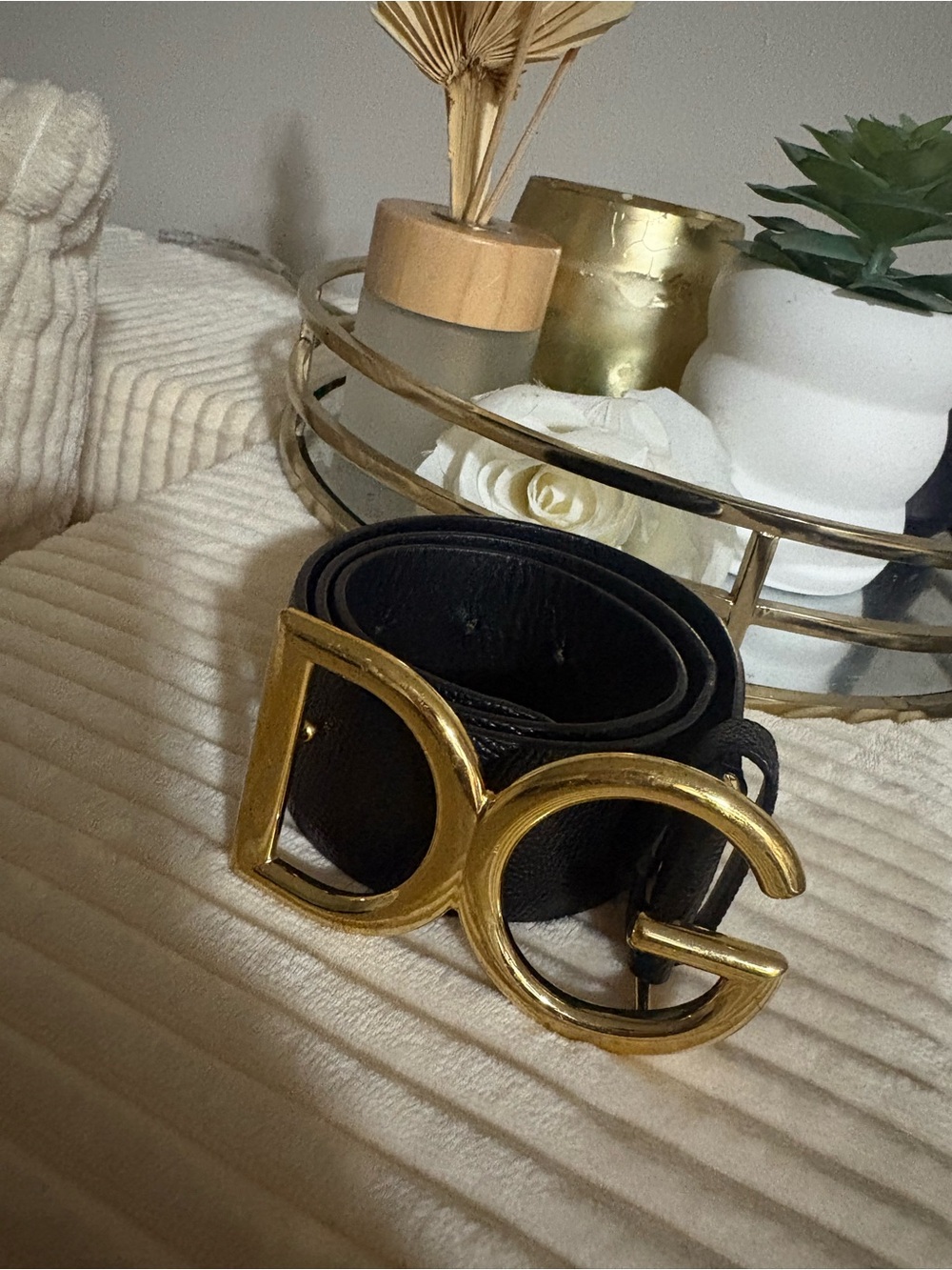 Dolce & Gabbana Black Leather Belt with Gold DG Buckle